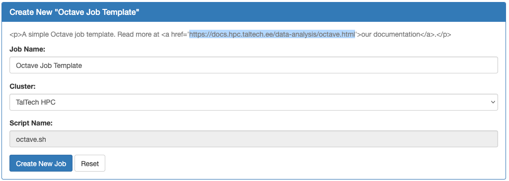Open OnDemand - Job Composer - Templates - Octave - New